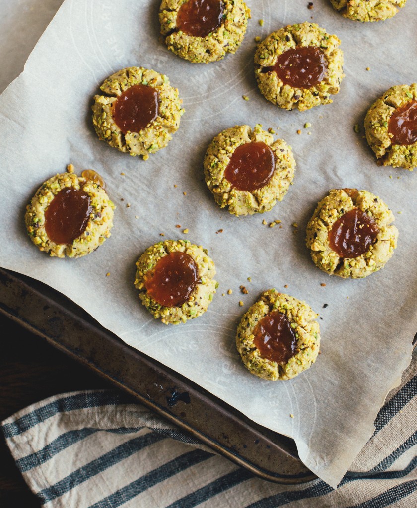 Pistachio Thumbprint Cookies with ApricotRose Jam