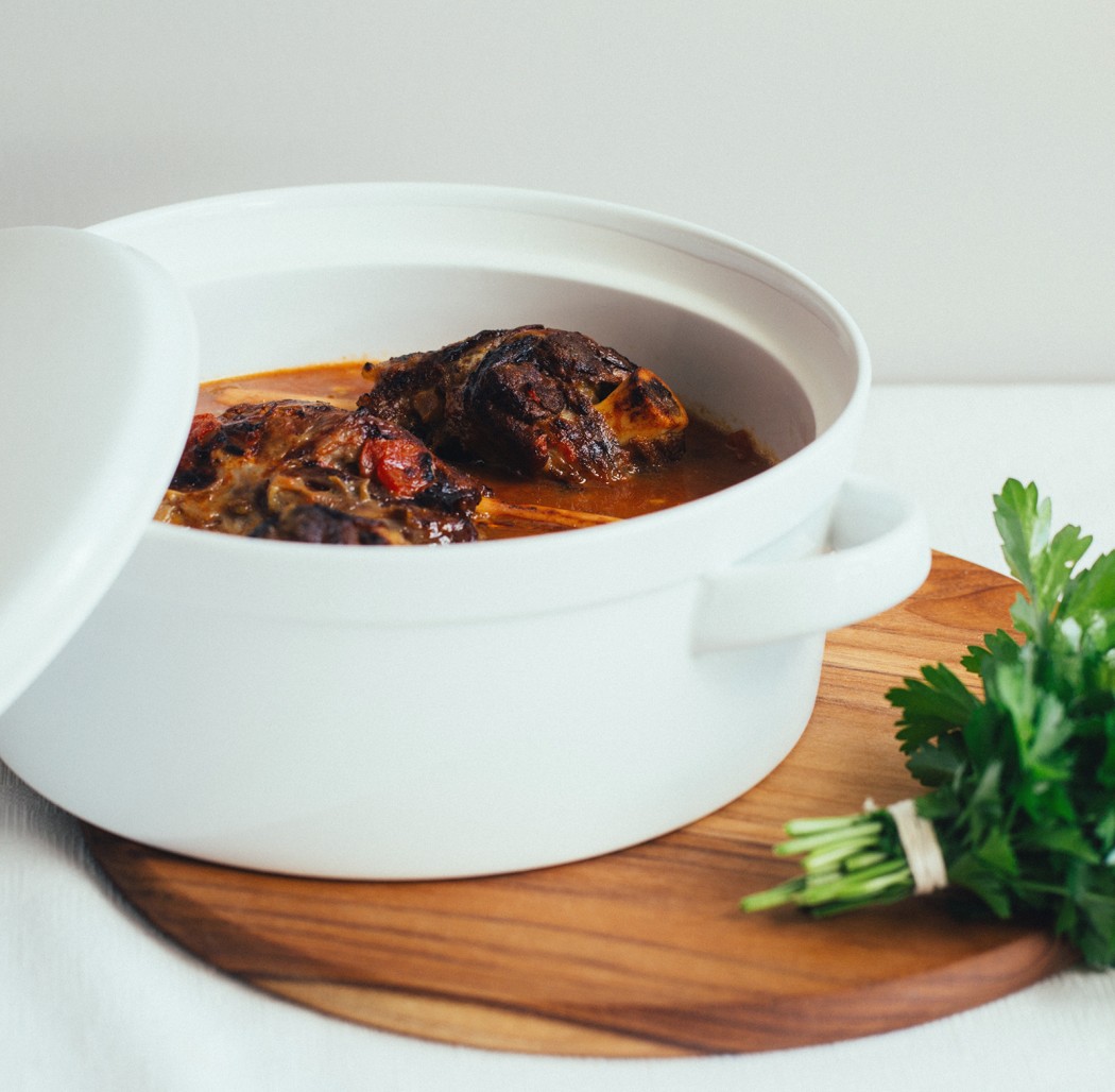 Tomato-Saffron Braised Lamb Shanks