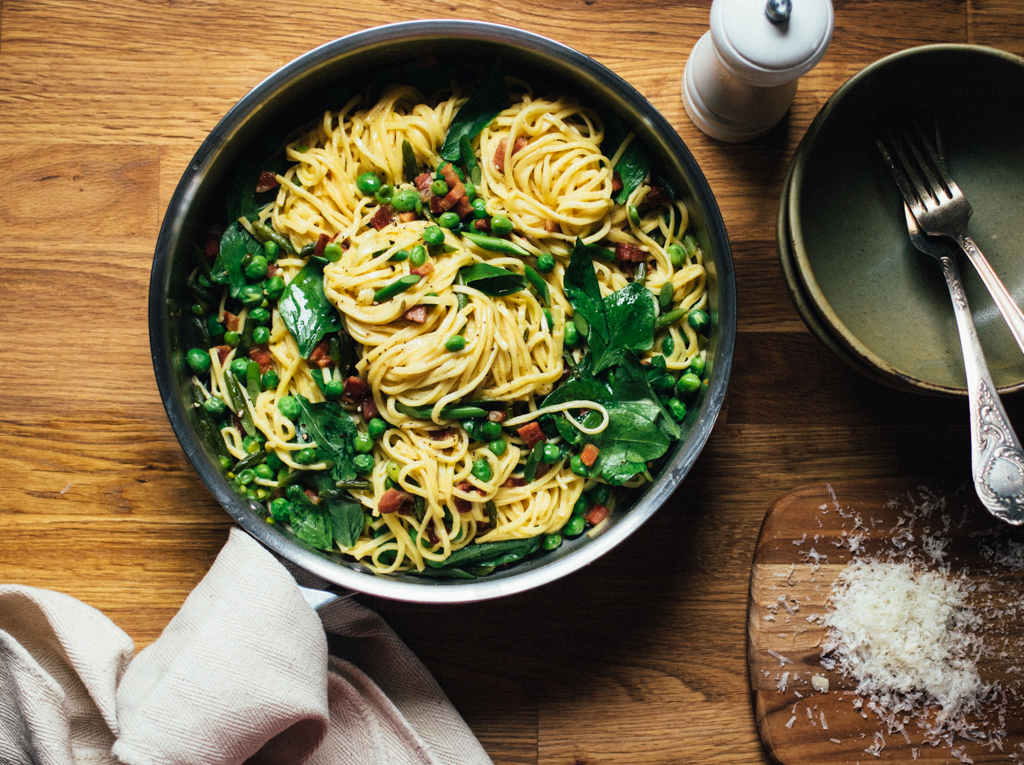 Sweet Pea Spaghetti Carbonara