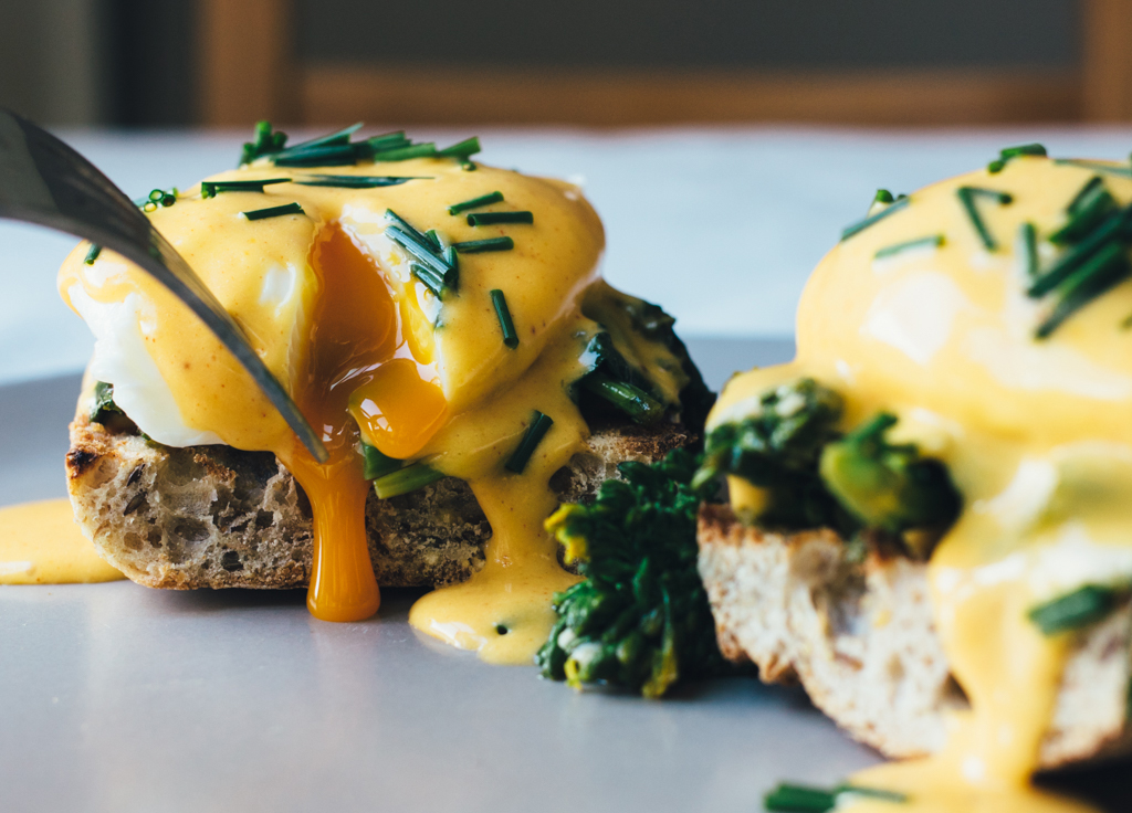 Eggs Benedict with Garlic Rapini