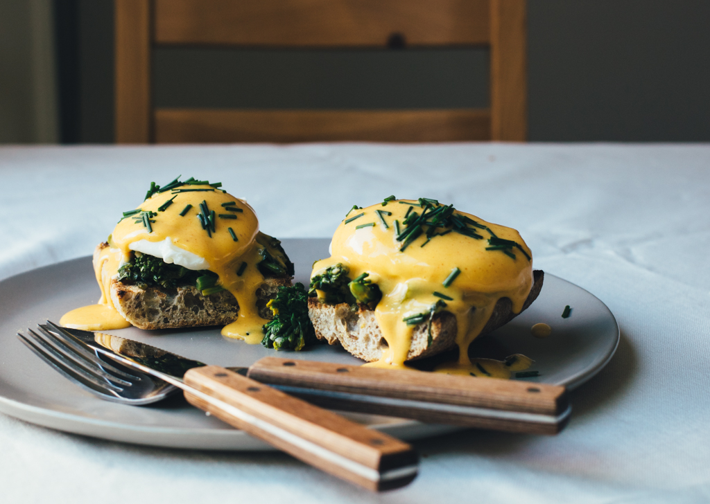 Eggs Benedict with Garlic Rapini