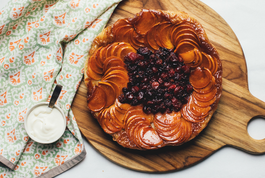 Persimmon and Cranberry Tarte Tatin