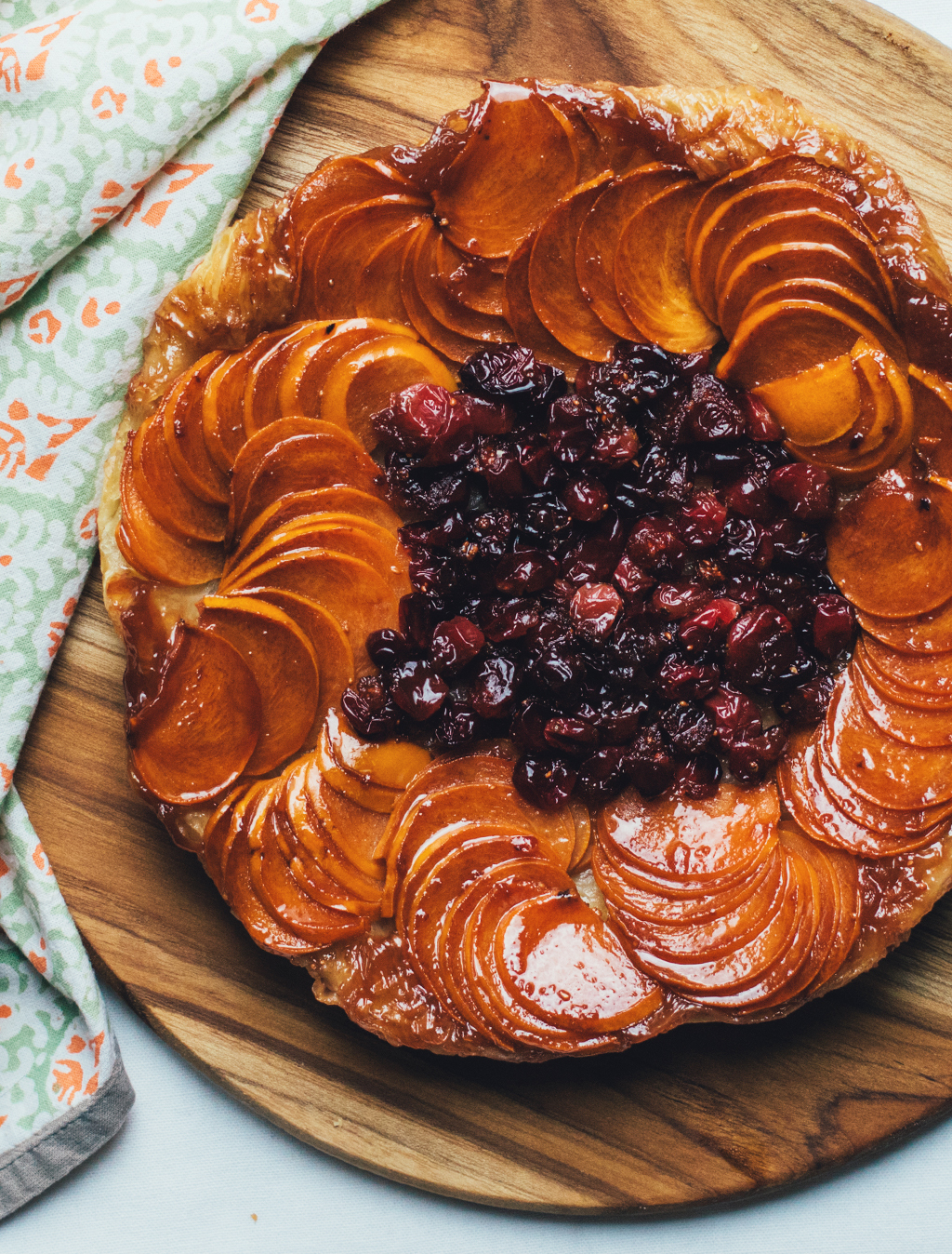 Persimmon and Cranberry Tarte Tatin