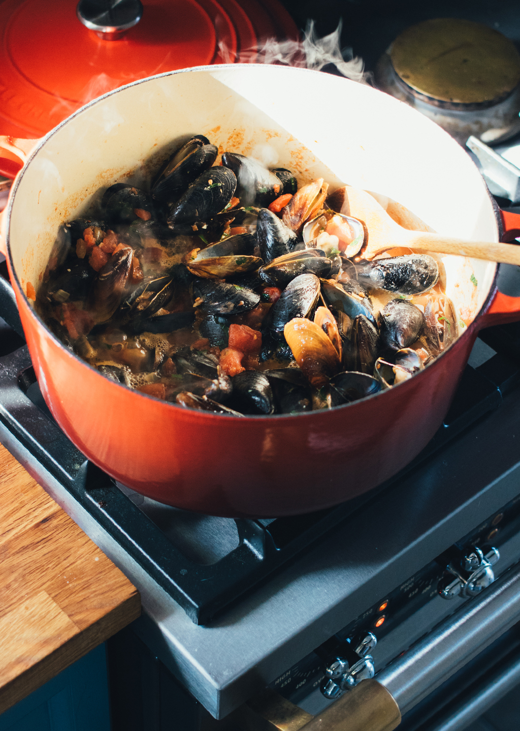 Mussels in a Tomato Wine Sauce with Capers