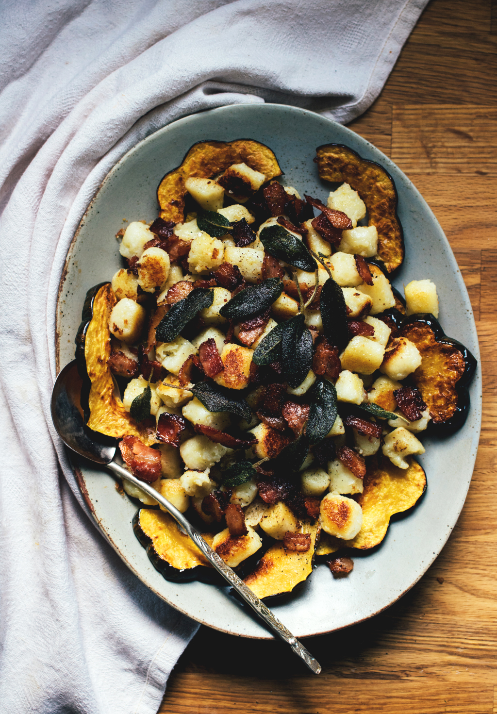 Pan-fried Gnocchi with Roasted Squash, Bacon, and Sage