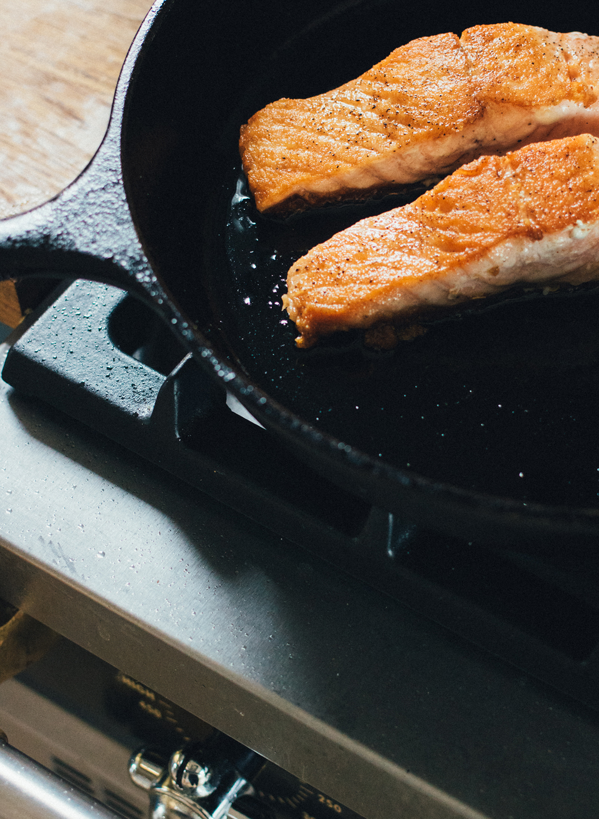 Searing Salmon for Seared Salmon Niçoise