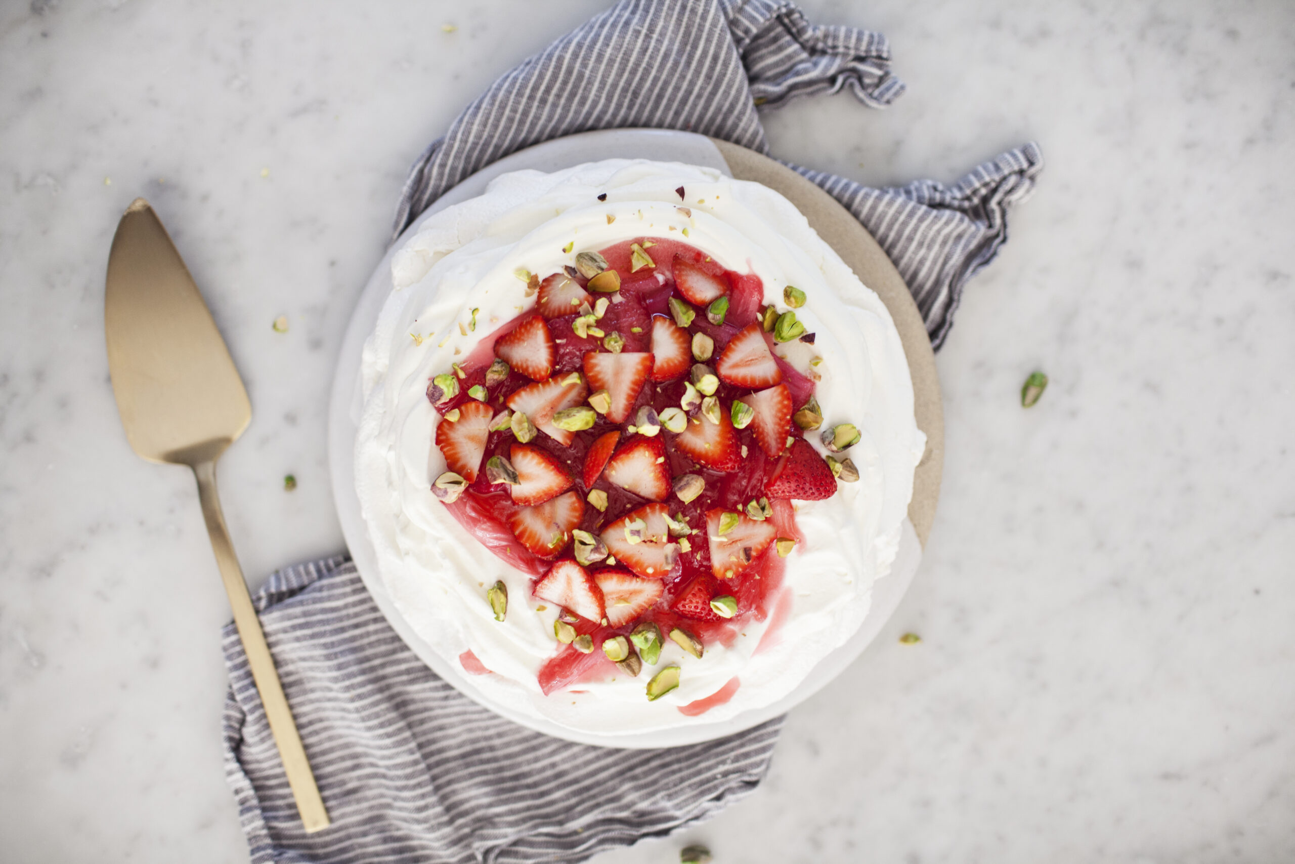 Rhubarb Pistachio Pavlova