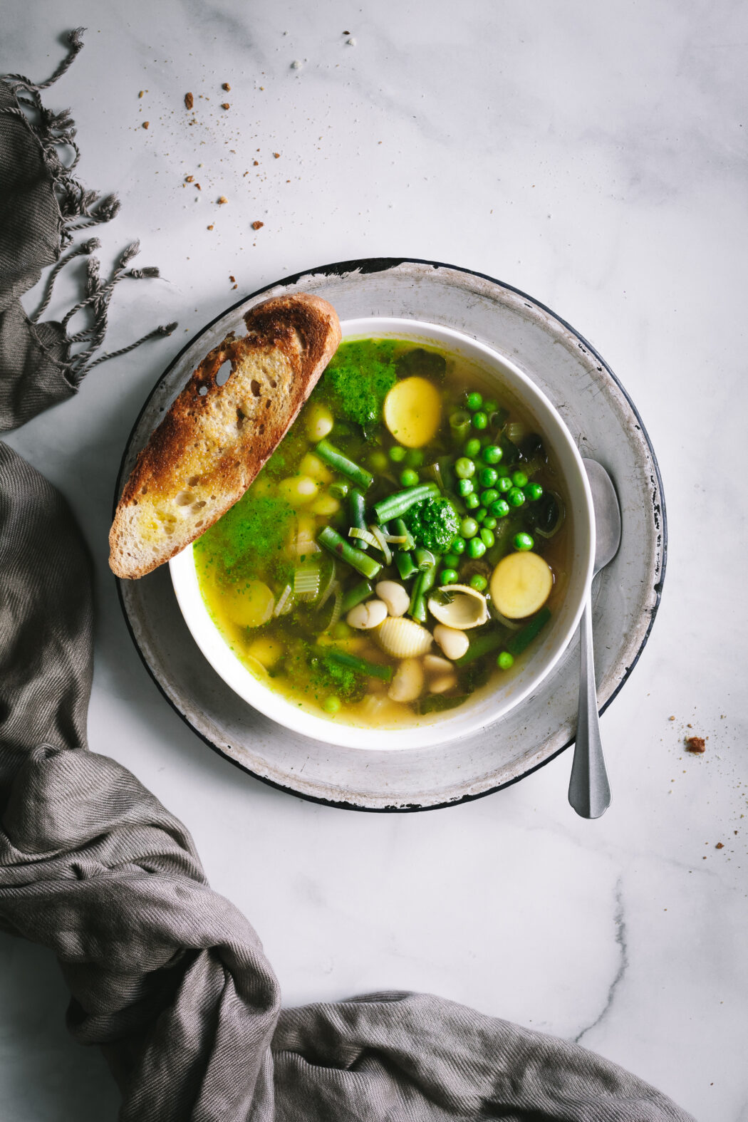 overhead shot of Winter Provençal Soup [Soupe Au Pistou]