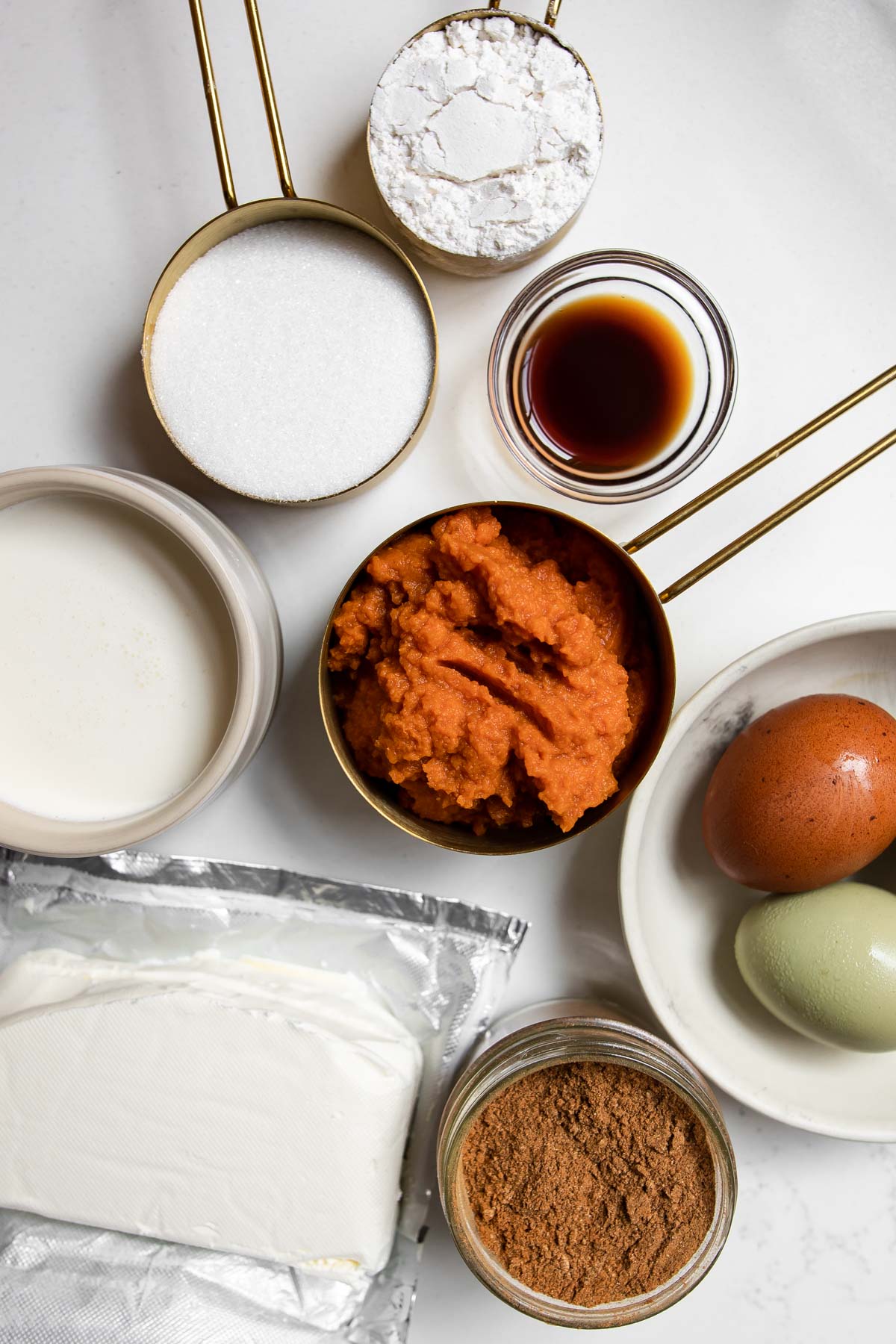 Ingredients for pumpkin basque cheesecake.