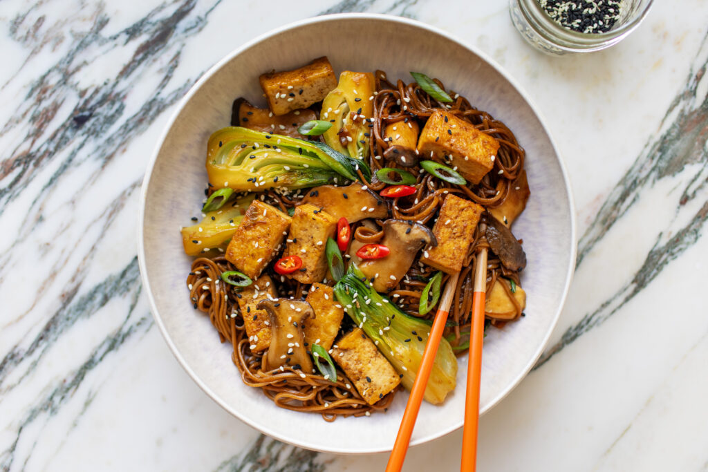 Spicy Soba Noodles with Crispy Tofu & Bok Choy